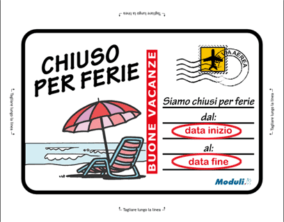 Cartello Chiuso per ferie