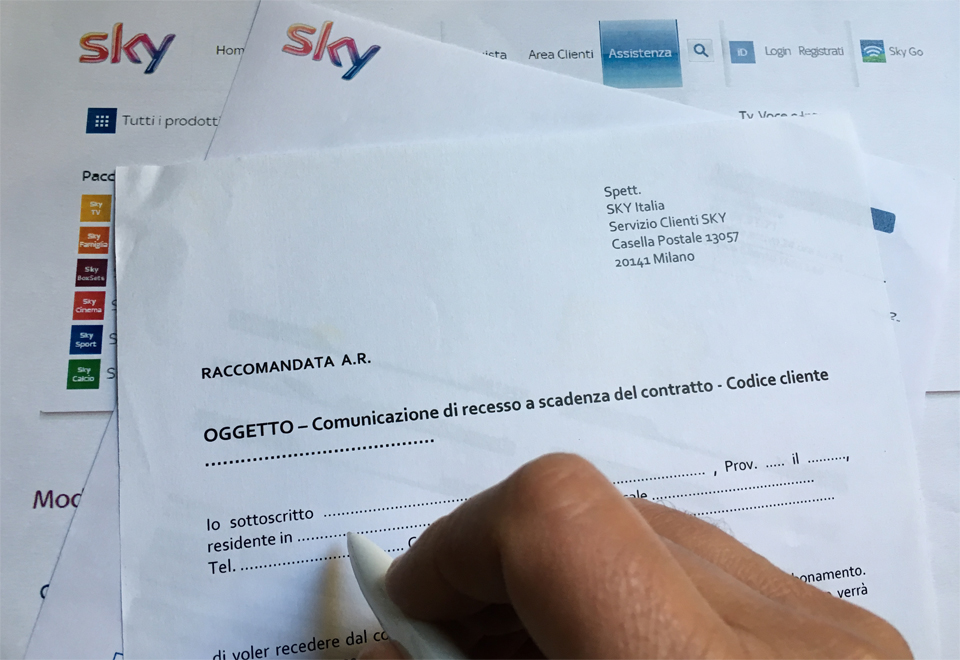 Disdetta Sky a scadenza: lettera, indirizzo, PEC, reclami