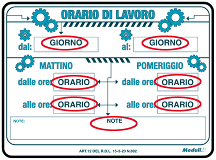 cartello orario di lavoro da stampare