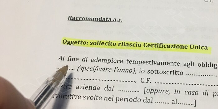 fac simile richiesta certificazione unica