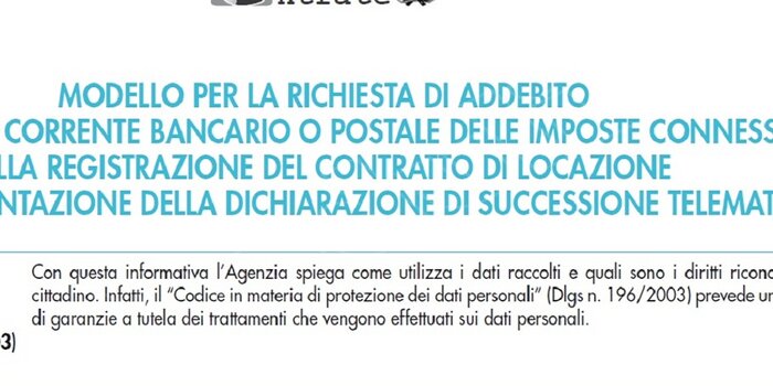 modulo richiesta addebito su conto corrente imposte contratto di locazione