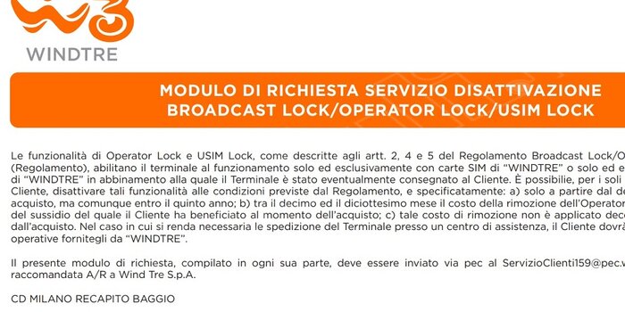 modulo operator lock windtre