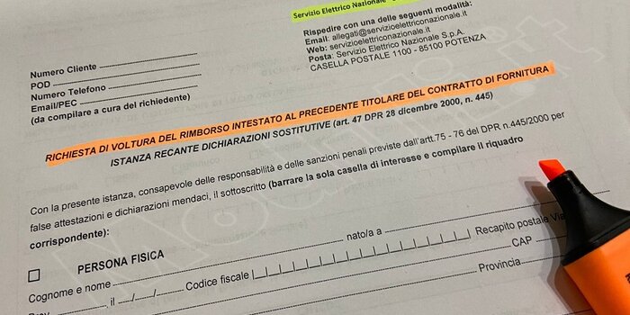 modulo rimborso servizio elettrico nazionale